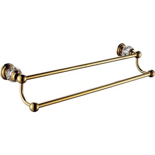FREE SHIPPING Ti-PVD gold Crystal DOUBLE towel bar 22"Length