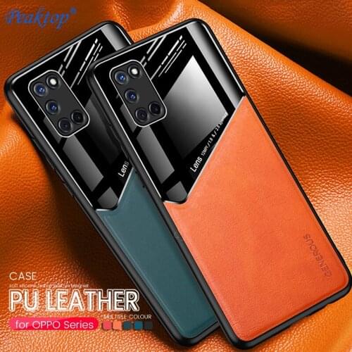 PC Leather Texure Built-in Iron Case For OPPO A52 A72 A92 A5 A9 2020 Realme C3 C11 C15 TPU Silicone Frame Anti-Fall Coque Cover