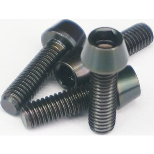 LOT 4 M6 x 20mm Black TC4 GR5 Titanium Alloy Allen Hex Screw Taper Cone Head Bolts For Bicycle