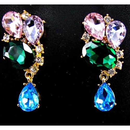 Design Lady Bib Statement clear crystal long Ear Studs glod filled earring hot e57