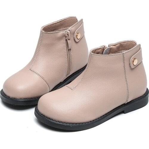 Childrens boots leather short boots boys and girls winter plus velvet Korean version of Martin boots baby boots big kids new