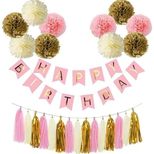 Girl Kid Baby Children Decoration Pink Happy Birthday Party Banners Flag Decoration