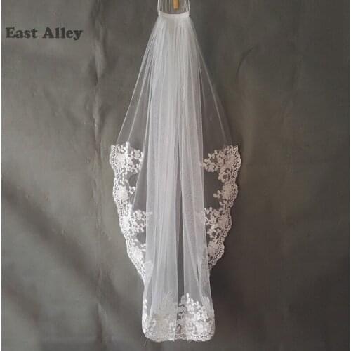 Ivory White Bridal Veil One Layer lace Edge Fingertip Length Wedding Accessories Veil with Comb