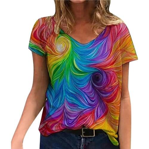 Ladies Casual Paisley Printed T Shirt Top Summer Oversized Short Sleeve T-shirts Comfy Vacation V-neck Pullover Streetwear Tees