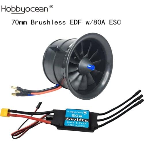 Hobbyocean EDF 70mm 12blades 4S 3300KV 6S 2300KV About 2200G Thrust for Airplane RC Model EDF Plane
