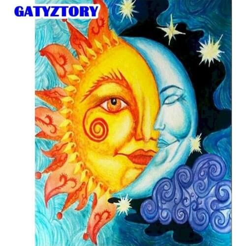 GATYZTORY Sun And Moon Landscape Oil Paint By Numbers For Adults 40x50cm Frame On Canvas Handmade Home Living Room Decor
