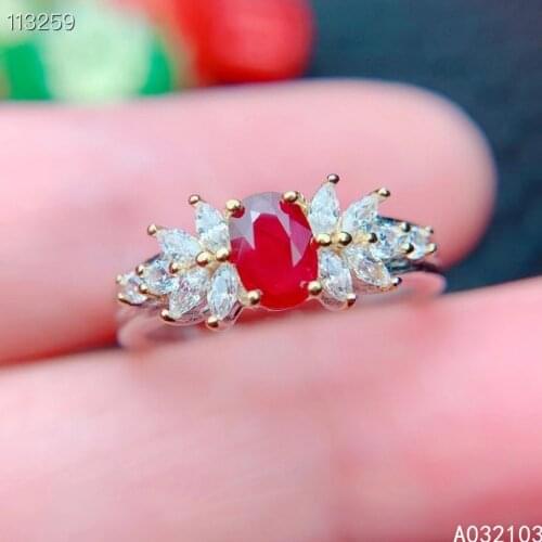 KJJEAXCMY fine jewelry 925 sterling silver inlaid natural ruby Womens delicate and elegant adjustable gem ring support detectio