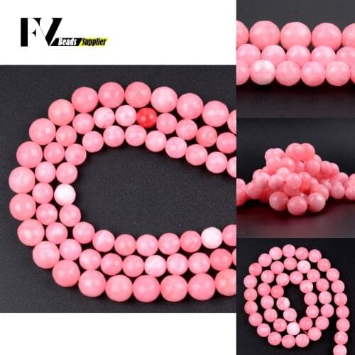Wholesale Natural Faceted Pink Jades Stone Spacer Round Beads For Jewelry Making DIY Bracelets Necklace Needlework 6 8 10mm 15"