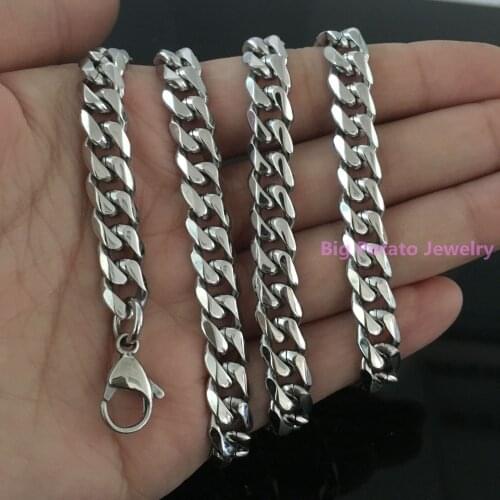 Hot Sell 5mm Polishing Silver Color 316L Stainless Steel Fashion Cuban Link Chain Necklace 16-40inch Cool Mens Jewelry