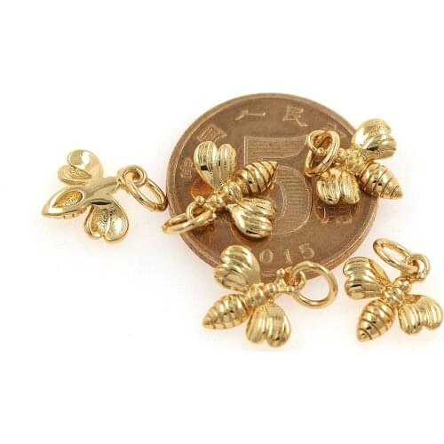 Mini Bee Pendant Copper Plated Real Gold Insect Pendant Necklace Bracelet Accessories Pendant 2021 New Animals
