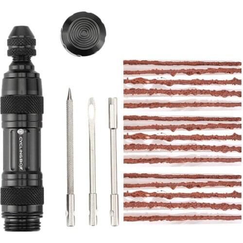 Bicycle Tubeless Tire Repair Kit Tool Portable Tyre Drill Puncture for Urgent Glue Free Repair Optional Rubber Stripes