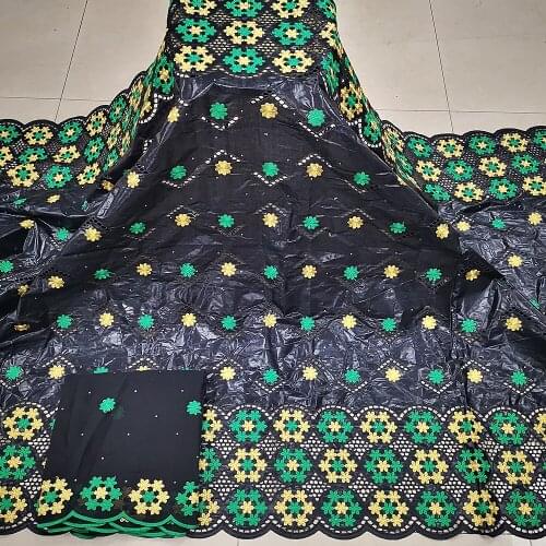2021 New African Nigerian Net Lace Fabric With Diamond Cotton Embroidery France Bazin Riche Brode Fabrics 5+2Yards/Lot A2126