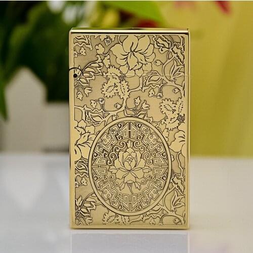 Original Pure Copper Kerosene Lighter Zorro Z-552 Brass Carving Flower Pattern Steel Sound Lang Sheng Business Gift With Box