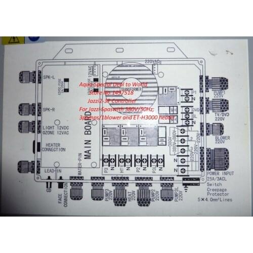 Whole Set of Hot tub Controller Jazzi2-3P 380V 3 Phase Jazzi spa with 380V/50Hz; for 3pumps/1blower and ET-H3000 heater