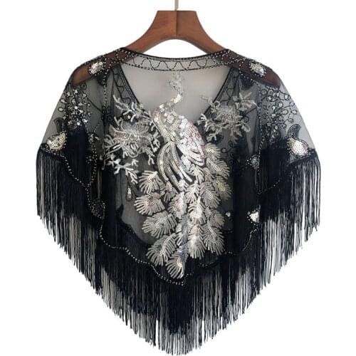 Stunning Premium Sequin Peacock Embroidered Shawl With Abstract Floral Design and Tassels