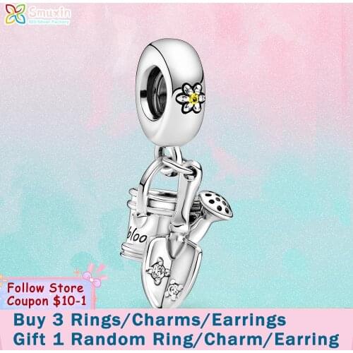 Smuxin 925 Sterling Silver Charm Watering Can & Trowel Dangle Charm fit Original Pandora Bracelets for Women Jewelry Making