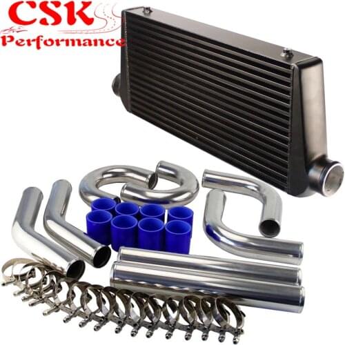 Universal Front Mount Intercooler + 3" 76mm Aluminum Piping Hose Clamps Kit Black/Blue/Red