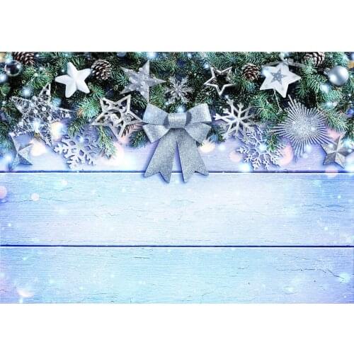 Wooden Board Stars Bowknot Flare Christmas Photo Background Vinyl Backdrop for Children Baby Party Photobooth Photography Props