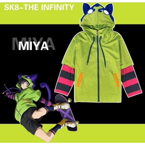 SK8 the Infinity Miya Chinen Green Zipper Hoodie Cosplay Costume SK EIGHT Sweater Hooded Sweatshirt Autumn Spring Top Shorts