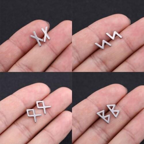 COOLTIME Northern Europe Ancient Style Prose Runes Stainless Steel Small Stud Earring for Women Jewelry Christmas Gift