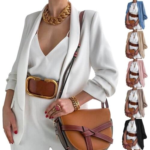 Women Summer Casual Loose Suit Jacket Womens Solid Colour 2021 Fashion Lapel Slim Pocket Cardigan Suit Coat Formal Blazer