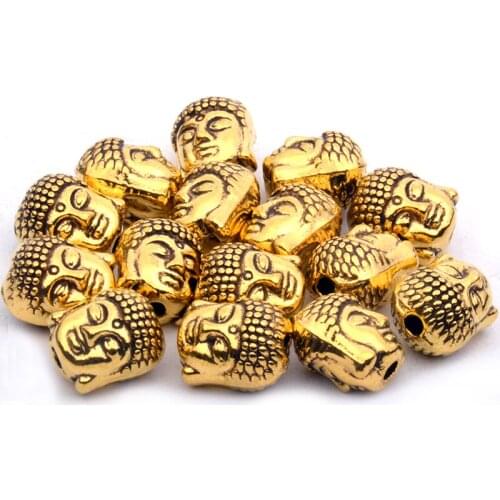 10pcs/lot 10MM Antique Patina Zinc Alloy Gold Buddha Head Charms Beads Fit for Bracelet Necklace Crafts Making DIY Accessaries