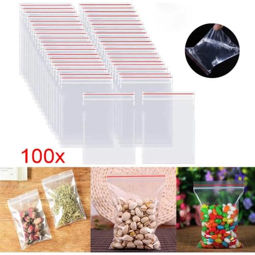 100Pcs Transparent Stand-up Pouch Plastic Bag Transparent Fruit Snack Self-sealing Food Storage Packaging Reclosable Plastic Bag