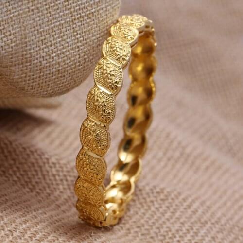 24K Gold Color Women Bangles Hoop Earrings Curved wave Ethiopia Dubai Africa Luxury Jewelry Gold colour bangles