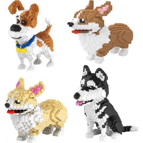 2525pcs + Pet Dog Building Block Toy DIY Animal Puppy Mike Dog Model Decor Assembling Building Block Childrens Toy Gift No Box