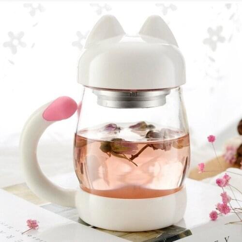 420ml Cute Cat colorful Glass Mug With Filter Coffee Tea Drinkware Cup Outdoor Travel Wholesale Cooking Kitchen Gadgets Accessor