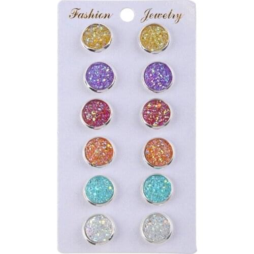 6 Pairs Stainless Steel Shiny Austrian Crystal Round Stud Earrings Set Jewelry