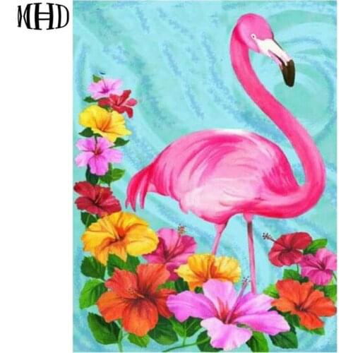 5D DIY Diamond Embroidery Flamingo Flower Full Round 3D Diamond Cross Stitch Crystal Mosaic Diamond Painting Needlework