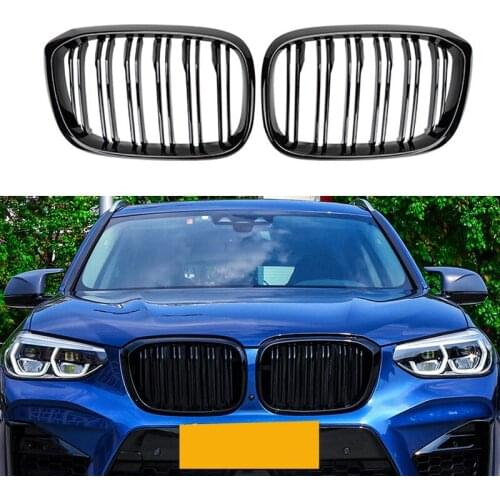 Car Glossy Black Two Line Front Bumper Grille Mesh Grill For-BMW X3 X4 G01 G02 G08 18-20