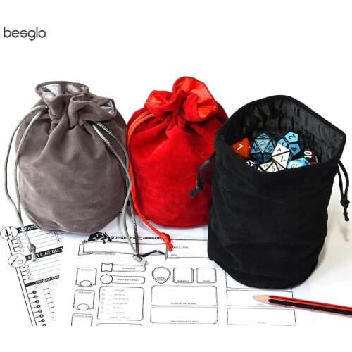 Drawstring Velvet Dice Bag Double-Layer for Packing Gift Dice Jewelry Coin Storage Trinkets Red Black Gray