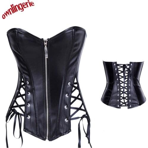 Free shipping Body Shaper Cheap red and balck color Leather Corset Top Waist Cincher Corsets for women