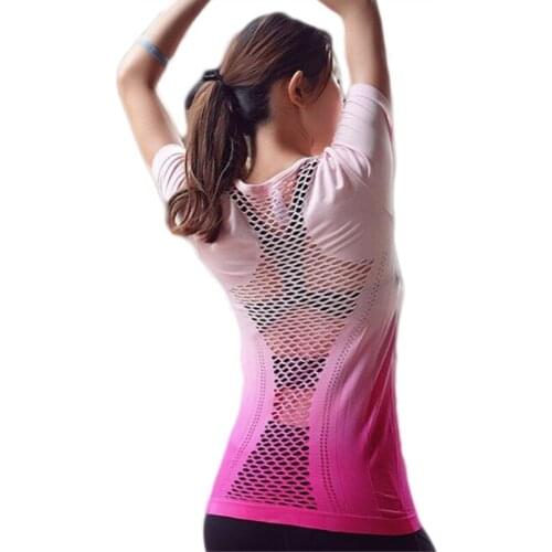 CKAHSBI Fitness Breathable Sportswear Women T Shirt Sport Yoga Top Quick-Dry Running Shirt Gym Clothes Tops Hollow Out Shirt