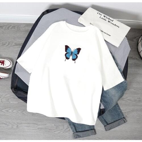 Oversized T-Shirts Women Butterfly Print Tshirt Summer Short Sleeve Shirt Harajuku Fashion Graphic Tops Female T-shirt Clothes
