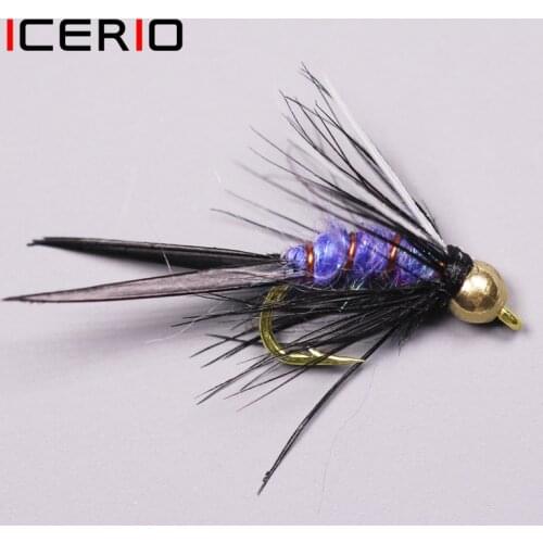 ICERIO 8PCS Copper Bead Head Psycho Prince Nymph Crazy Purple Fly Trout Fishing Lure #12