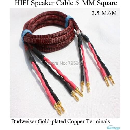 HIFI Speaker Cable 5 MM Square Budweiser Gold-plated Copper Banana Terminals Choseal 4N OFC Cable 2.5m 3m Black Brawn DIY