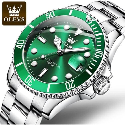 OLEVS Men Watch Green Water Ghost Style Multi-Function Timing Three-Eye Sports Watch Waterproof Quartz Watch Relogio Masculino