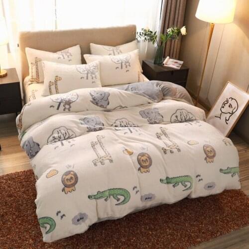 Milk Velvet Bedding Set Double-Sided Fleece Velvet Duvet Cover Set Bed Sheet Pillowcase Home Textile Comfortable Healthy Fabric