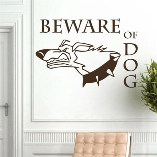 Wall Decal Quote Beware of Dog Sign Caution Angry Dog Pets Animals Design For Dog House Vinyl Sticker Home Décor Murals HY1507