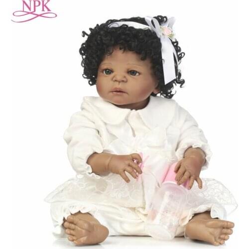 NPK high quality reborn black girl doll full vinyl girl body doll best toys for children on Birthday