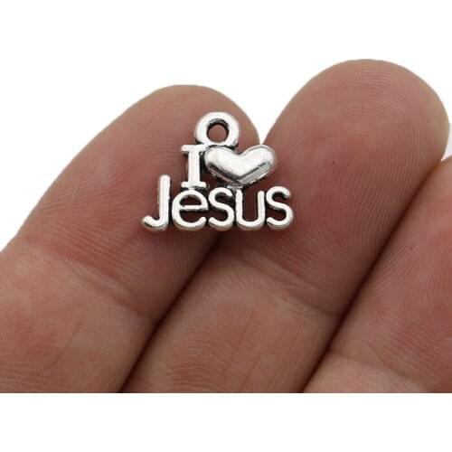 JAKONGO Silver Plated Love Jesus Charms Pendants for Jewelry Making Bracelet DIY Accessories 13x16mm 20pcs
