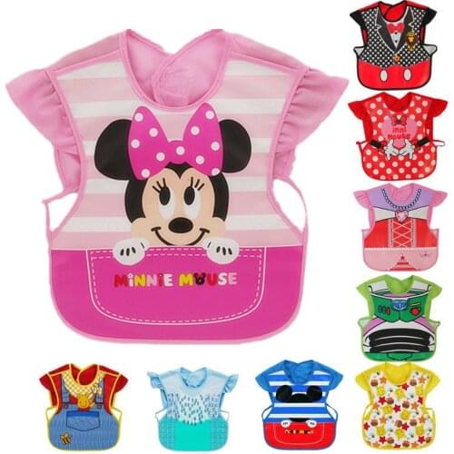 Disney Cute Baby Adjustable Bibs EVA Waterproof Sleeveless Lunch Feeding Bibs Baby Cartoon Feeding Cloth Children Baby Apron