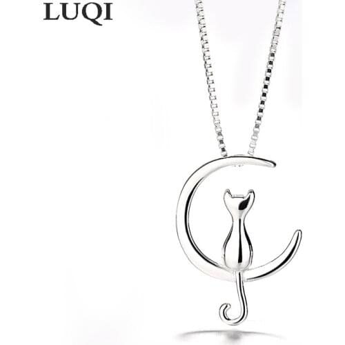 S925 Silver Fashion Personality Cat Moon Pendant Womens Wild Necklace Gifts for Girlfriends and Friends 61