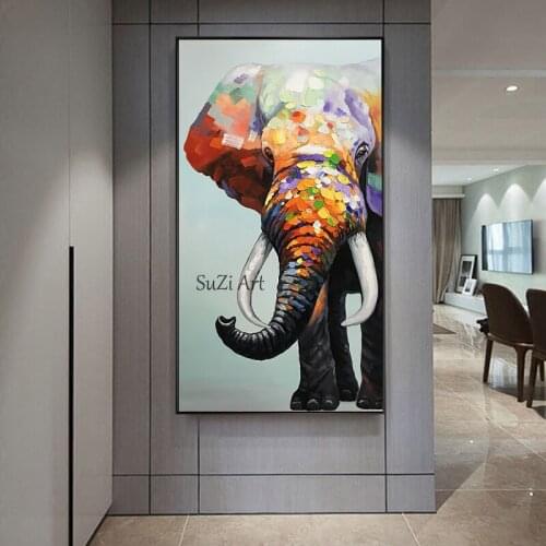 Modern Living Room Wall Decor Elephant Oil Painting Modern Animal Canvas Art Hand Painted Wall Pictures No Framed