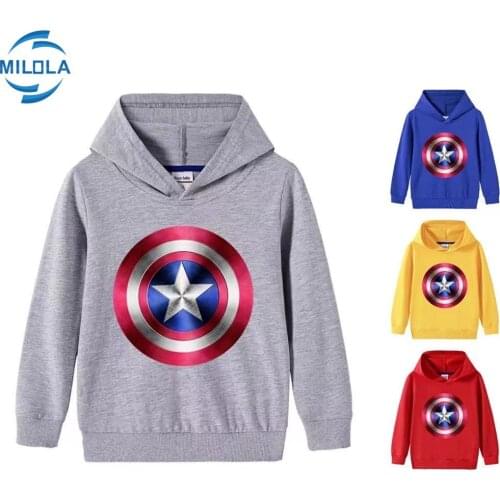 Disney Marvel Avengers Captain America Baby Boy Hooded Sweatshirt Spring Autumn Toddler Kids Hoodies Pullover Girl Tops Clpthes