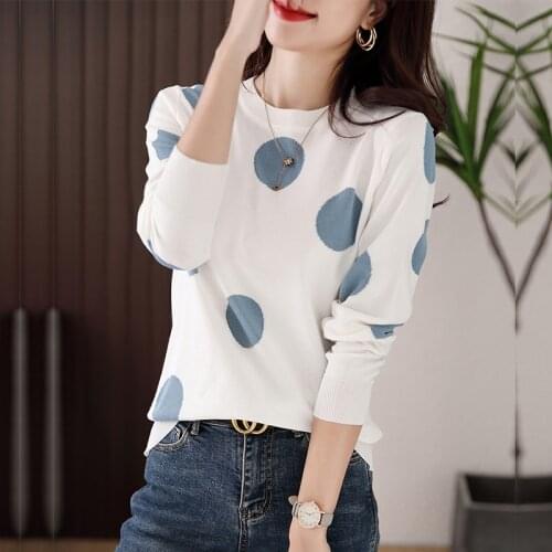 TuangBiang 2021 Dots Autumn Winter Retro Pullovers Mock Neck Woman Long Sleeve White Knitted T-Shirt Slim Elastic Stylish Jumper