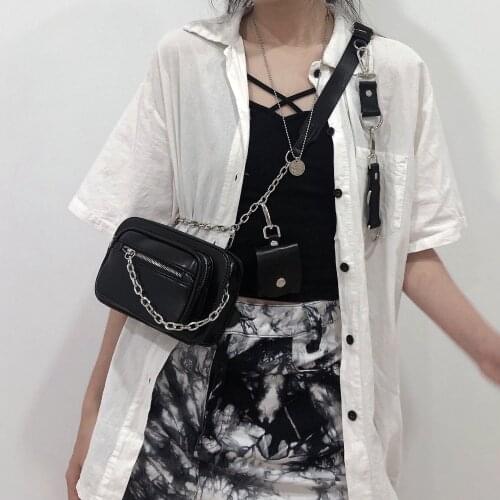Street Trend Cool Women Chain Crossbody Bag Dark Style Hip Hop Detachable Chest Shoulder Bag